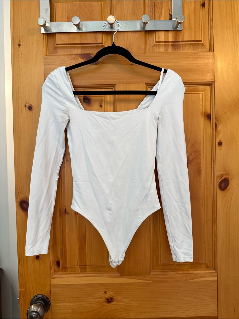 Aritzia Babaton White Long Sleeve Square Neck Bodysuit